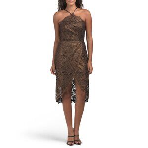 ADRIANNA BY ADRIANNA PAPELL bronze Sleeveless Halter Lace Dress